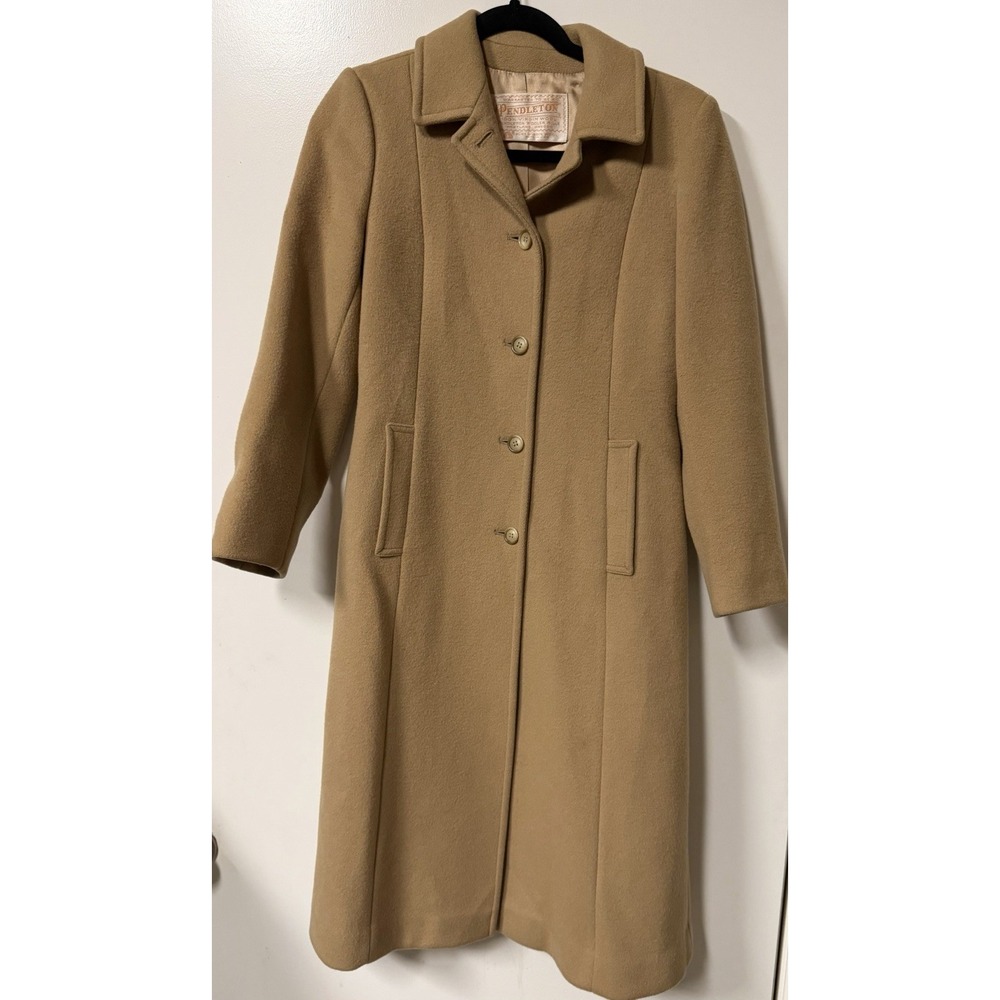 Pendleton Vintage Beige Virgin Wool Maxi Belted Topcoat Made In USA Size 4